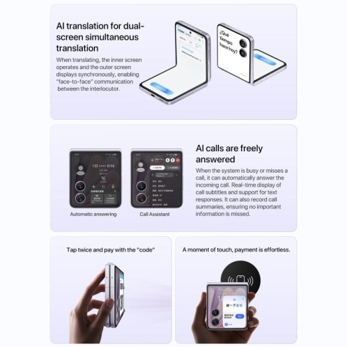 Honor Magic V Flip2, 12 Go + 256 Go, 6,82 pouces + 4,0 pouces, MagicOS 9.0.1, Android 15, Snapdragon 8 Gen 3 Octa Core, Réseau : 5G, NFC, OTG (Gris) SH841H321-021